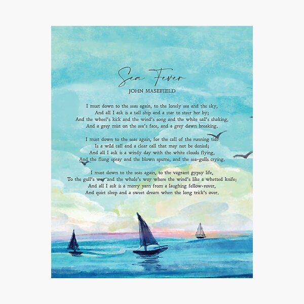 Item preview, Sea Fever | John Masefield | Poem | Sailing | Ocean | Nature | Inspiration | Wall Art | Minimalist | Quote | Physical Print designed and sold by SmashingInkster.