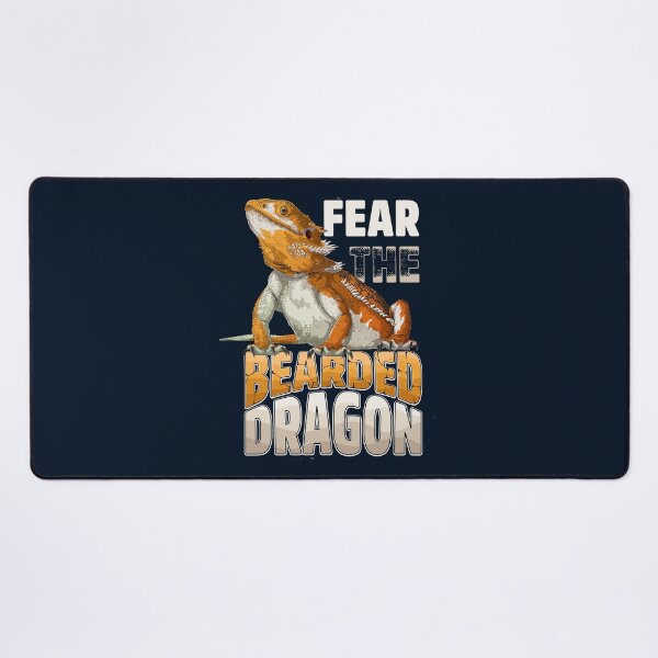 Fear the bearded dragon - lettering with hand drawn detailed beige bearded dragon Desk Mat