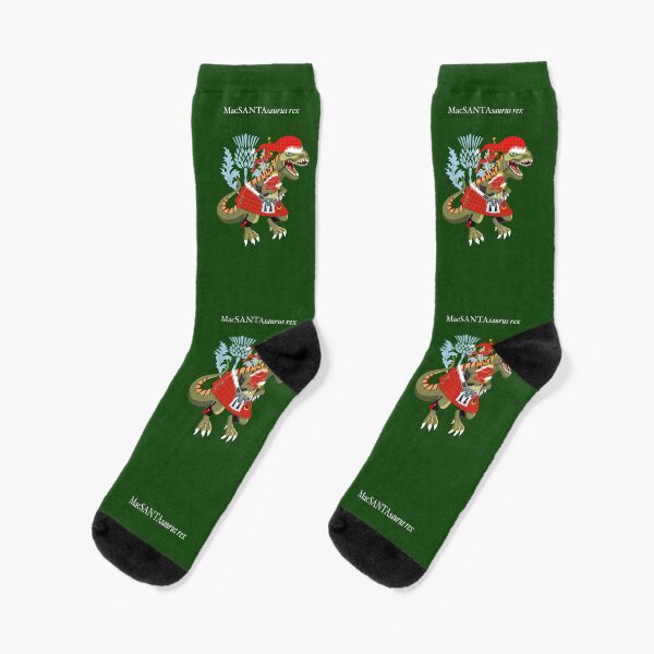 Clanosaurus Rex MacSANTAsaurus rex Santa Christmas Plaid Family Tartan Socks
