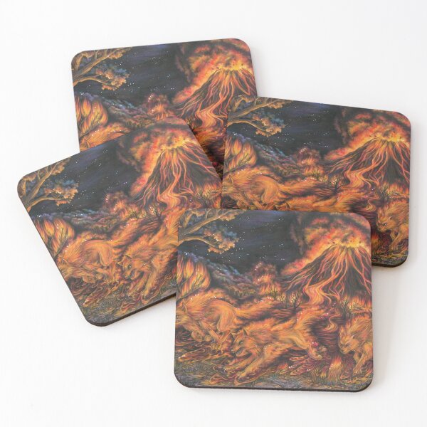 Item preview, Fire wolves Wolf pack Lava flow from wolves with volcano designed and sold by ZadzeneaArt.