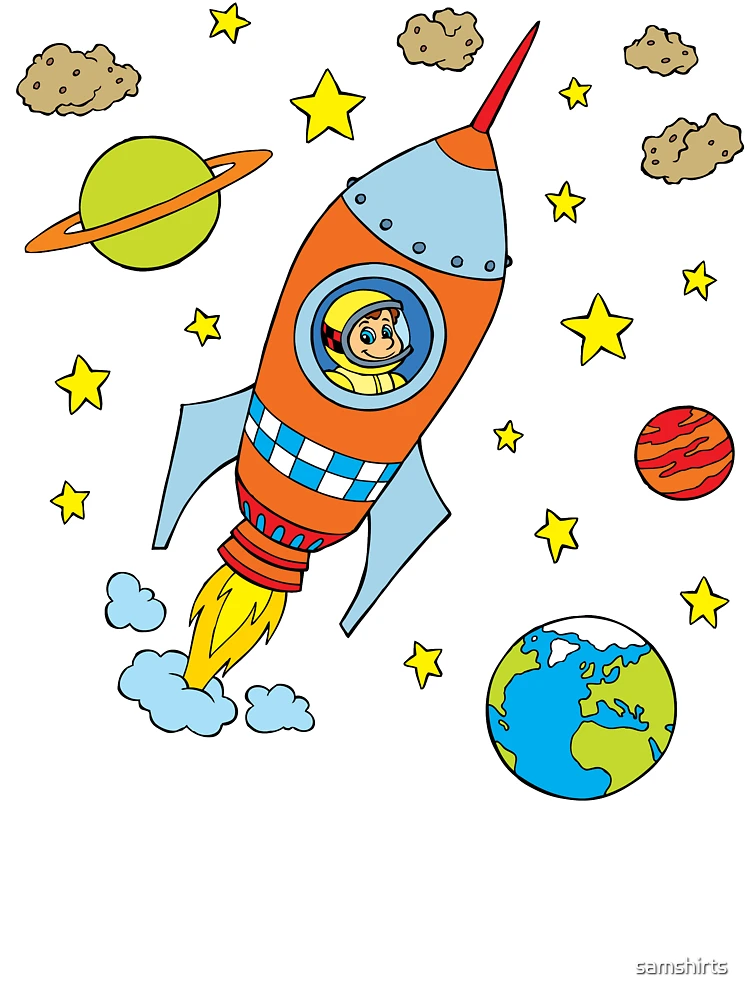 T-shirt with Drawing Cartoon Rocket in Space for Boy Color Variation for  Coloring on a White Stock Illustration - Illustration of color, isolated:  252426654