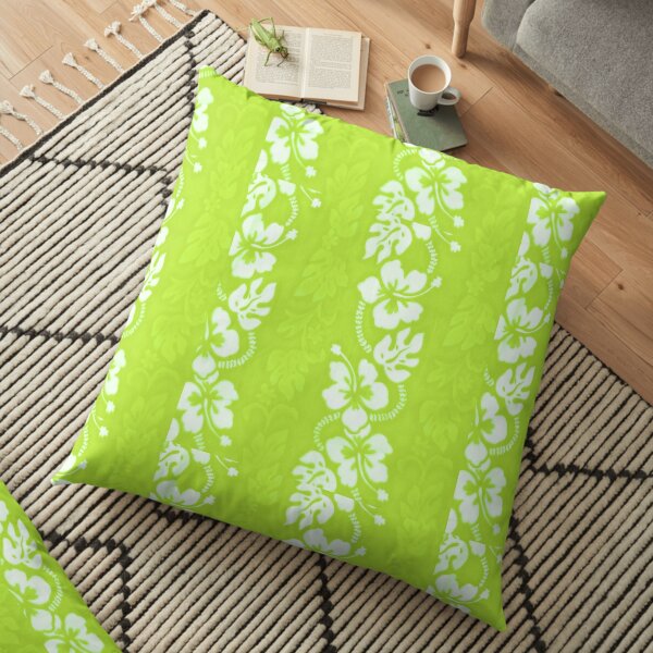 Tropical Lime Green Hawaiian Shirt Hibiscus Pattern Floor Pillow