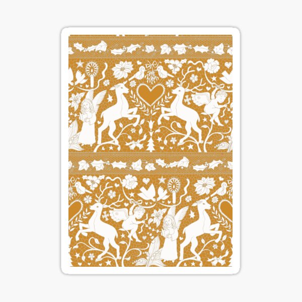 Antique lace - gold and cream - traditional Christmas pattern by Cecca Designs Sticker