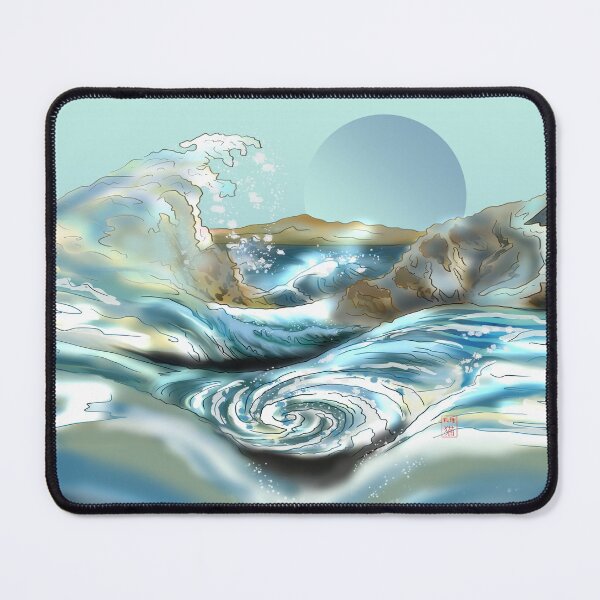 Item preview, Japanese wave and whirlpool rapids with a blue moon designed and sold by CuisineCat.