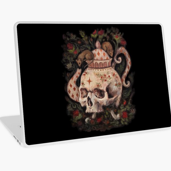 Melancholy Tea Party Surreal skull teapot painting Laptop Skin