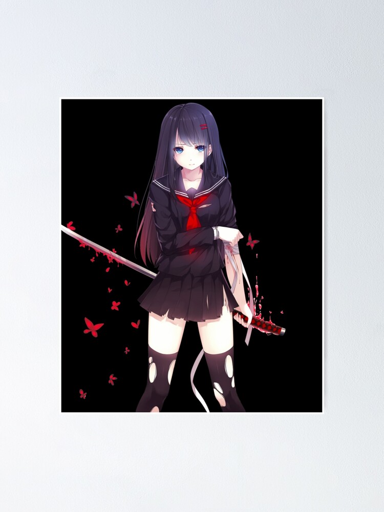 Anime girl red eyes katana black hair akame ga kill Custom Gaming Mat Desk