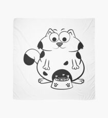Funny Fat Cat Eat Fish Bones From A Big Bowl Scarf