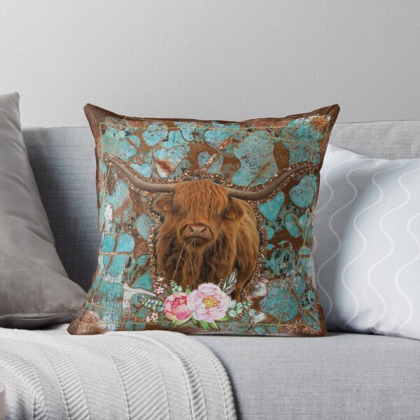 Funny Highland Cow Throw Pillow Cover Western Farmhouse Cow Decorative  Pillow