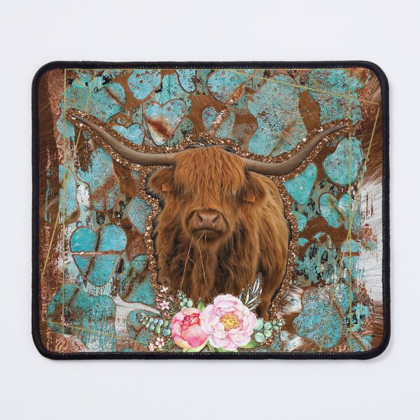 Item preview, Turquoise and Cowhide Highland Cow and Roses  designed and sold by ElishaKayne.