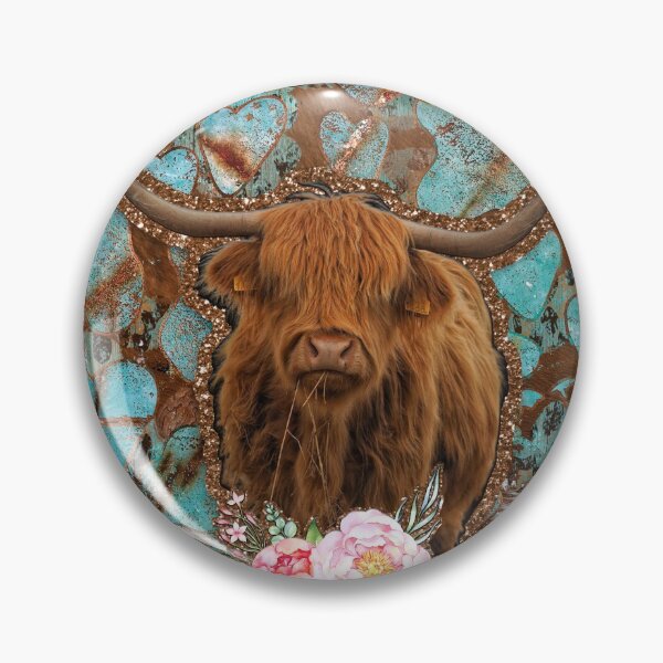 Item preview, Turquoise and Cowhide Highland Cow and Roses  designed and sold by ElishaKayne.