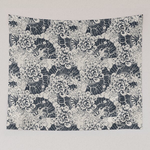 Item preview, Seamless japanese monochrome chrysanthemum pattern designed and sold by urban-color.