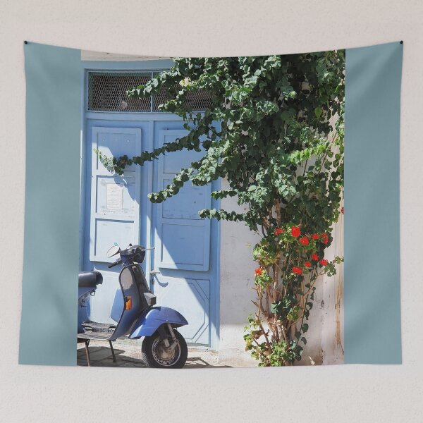 Item preview, Blue motorbike and blue door Crete collection designed and sold by orangerinka.