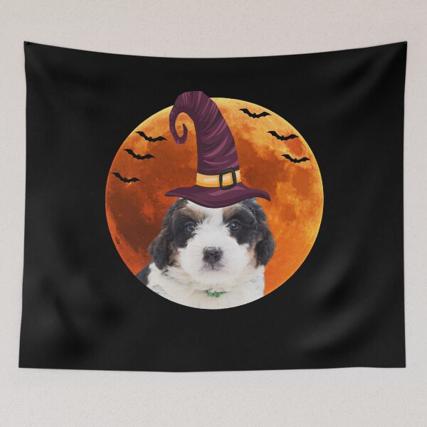 Item preview, Cute bernedoodle dog with witch hat designed and sold by alaechamlal.