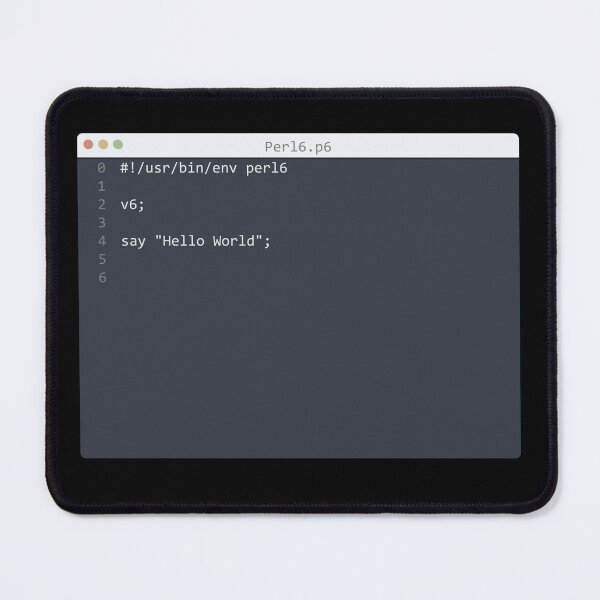 Item preview, . Perl6 language Hello World program sample in editor window designed and sold by IuriiVlasenko.