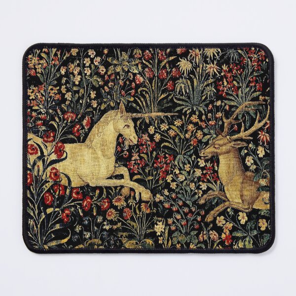Medieval Unicorn Midnight Floral Tapestry Mouse Pad