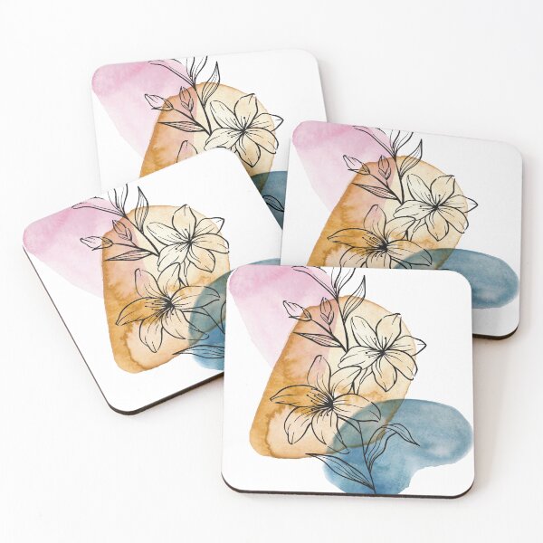 Item preview, Flower line art with watercolour background designed and sold by msro1.