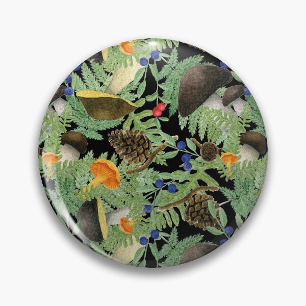 Item preview, Watercolor Forest Mushrooms Autumn Pattern Black Background designed and sold by AlicjaCurioseur.