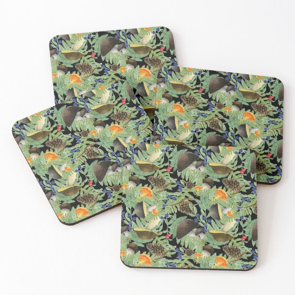 Item preview, Watercolor Forest Mushrooms Autumn Pattern Black Background designed and sold by AlicjaCurioseur.