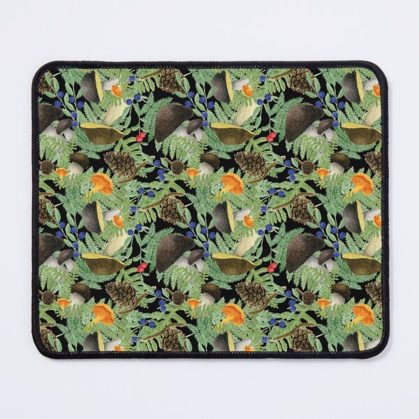 Item preview, Watercolor Forest Mushrooms Autumn Pattern Black Background designed and sold by AlicjaCurioseur.