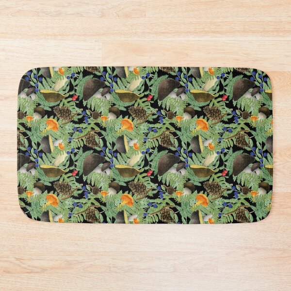 Item preview, Watercolor Forest Mushrooms Autumn Pattern Black Background designed and sold by AlicjaCurioseur.