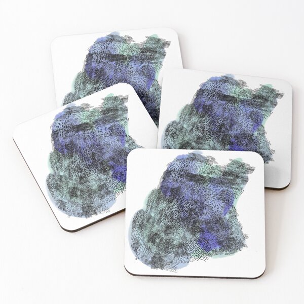 Item preview, abstract 6, small black strokes watercolor green blue, white background designed and sold by MentaLee.