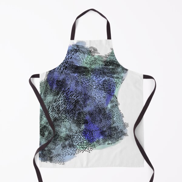 Item preview, abstract 6, small black strokes watercolor green blue, white background designed and sold by MentaLee.