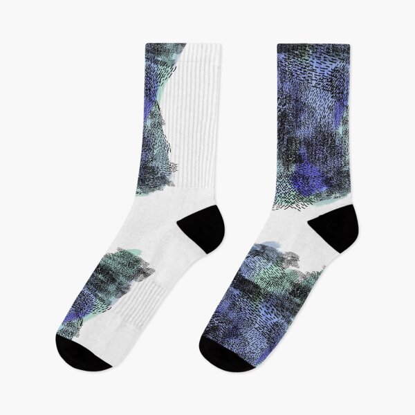 Item preview, abstract 6, small black strokes watercolor green blue, white background designed and sold by MentaLee.