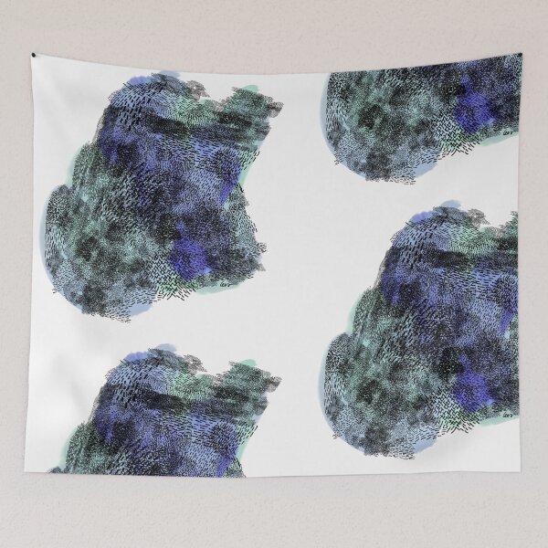Item preview, abstract 6, small black strokes watercolor green blue, white background designed and sold by MentaLee.