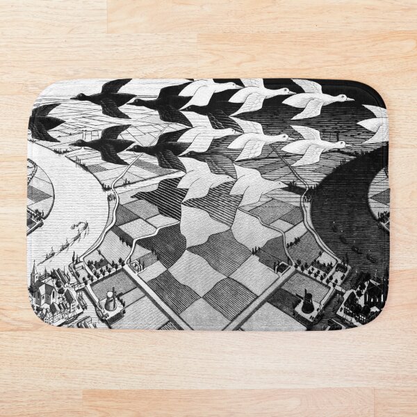 MC Escher Day and Night I 1938 Artwork for Posters Prints Tshirts Men Women Kids Bath Mat