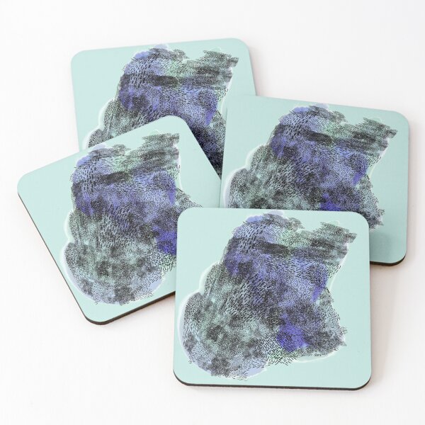 Item preview, abstract 6, small black strokes watercolor green blue, sea green background designed and sold by MentaLee.