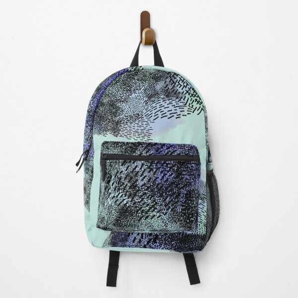Item preview, abstract 6, small black strokes watercolor green blue, sea green background designed and sold by MentaLee.