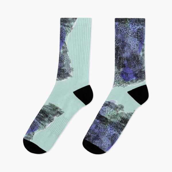 Item preview, abstract 6, small black strokes watercolor green blue, sea green background designed and sold by MentaLee.