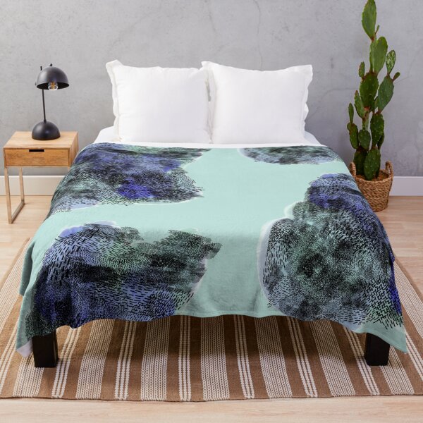 Item preview, abstract 6, small black strokes watercolor green blue, sea green background designed and sold by MentaLee.