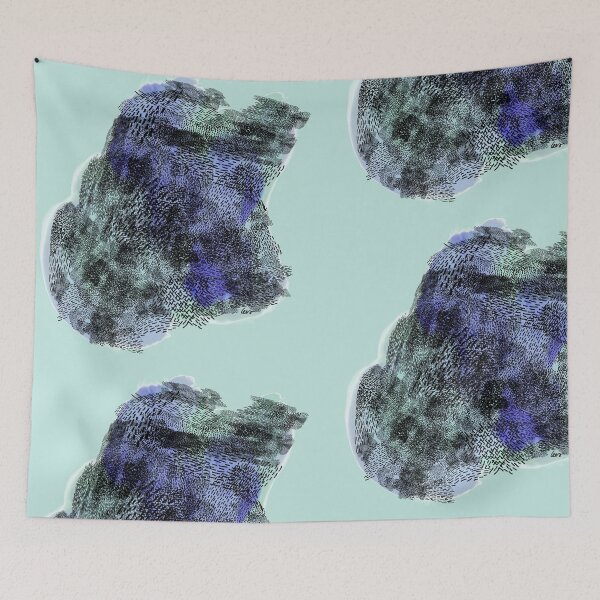 Item preview, abstract 6, small black strokes watercolor green blue, sea green background designed and sold by MentaLee.