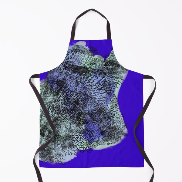 Item preview, abstract 6, small black strokes watercolor green blue, blue background designed and sold by MentaLee.