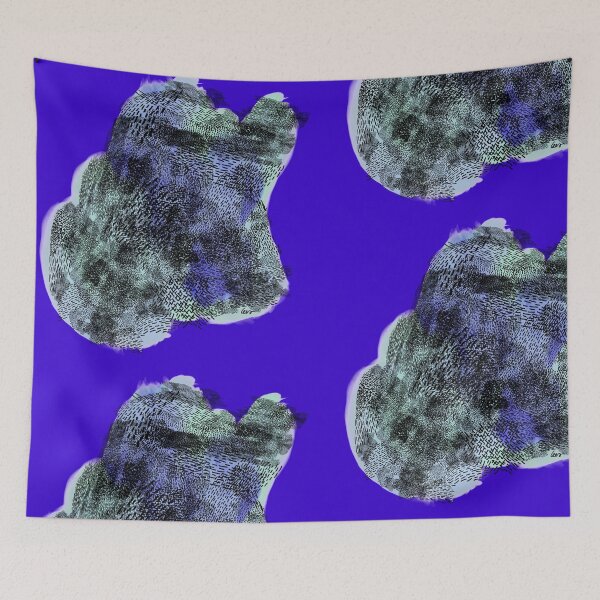 Item preview, abstract 6, small black strokes watercolor green blue, blue background designed and sold by MentaLee.