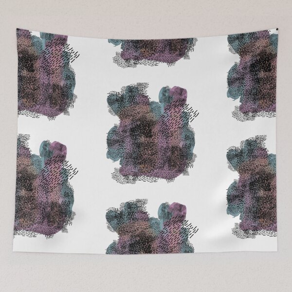 Item preview, abstract 7, small black strokes watercolor blue orange pink, white background designed and sold by MentaLee.