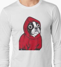 Boston Terrier in a Red Hoodie Long Sleeve T-Shirt