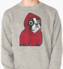 Boston Terrier in a Red Hoodie Pullover