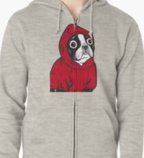 Boston Terrier in a Red Hoodie Zipped Hoodie