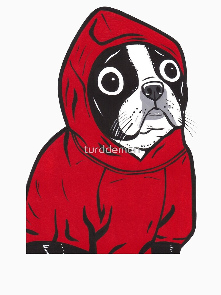 Boston Terrier in a Red Hoodie by turddemon