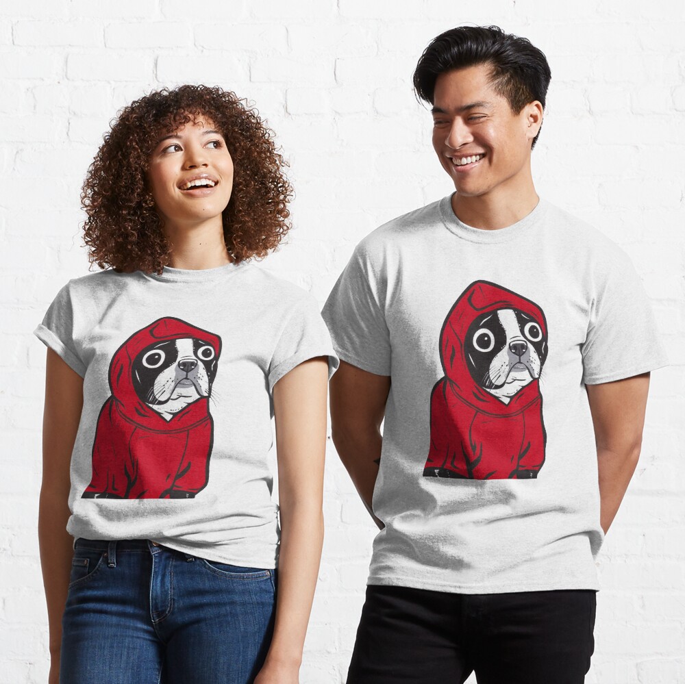 Boston Terrier in a Red Hoodie Classic T-Shirt