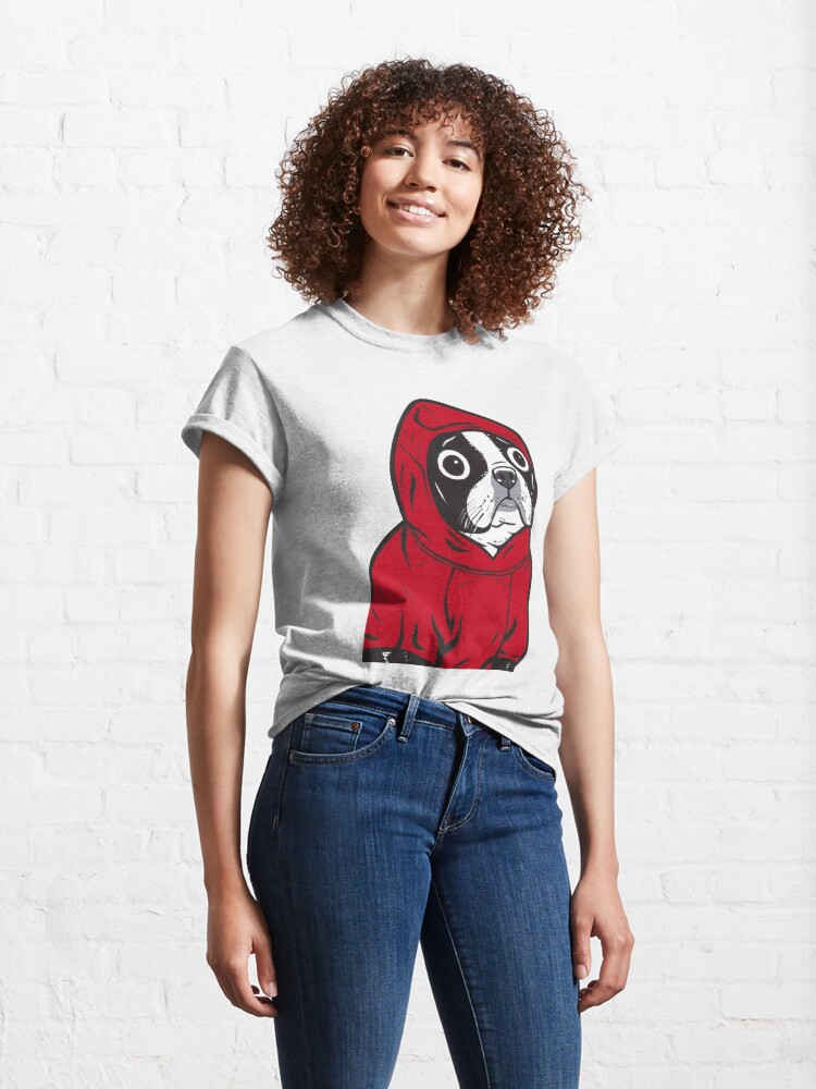 Alternate view of Boston Terrier in a Red Hoodie Classic T-Shirt