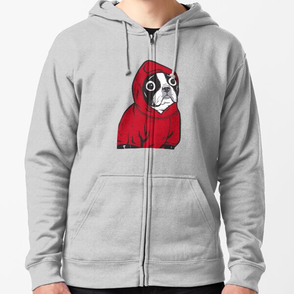 Boston Terrier in a Red Hoodie Zipped Hoodie