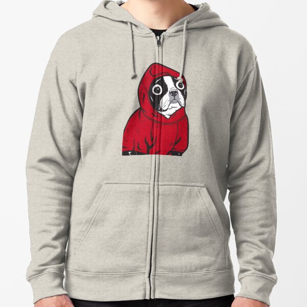 Boston Terrier in a Red Hoodie Zipped Hoodie