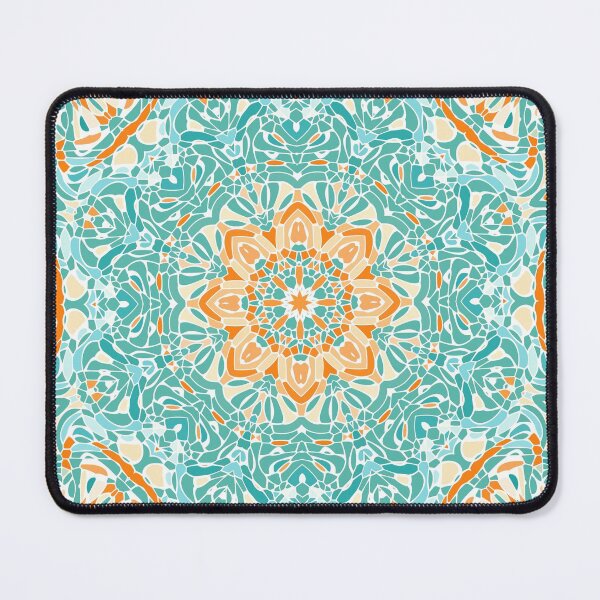 Aperçu de l'œuvre Mandala Floral Orange et Turquoise créée et vendue par Kelly Dietrich Mandala & Fractal Art.