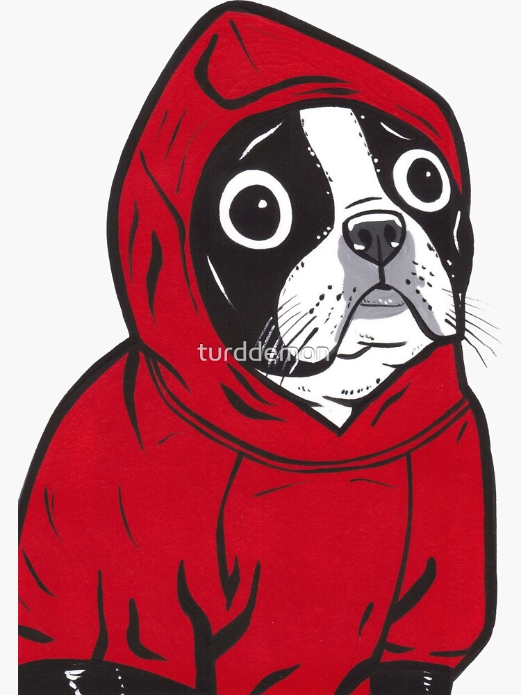 Boston Terrier in a Red Hoodie by turddemon