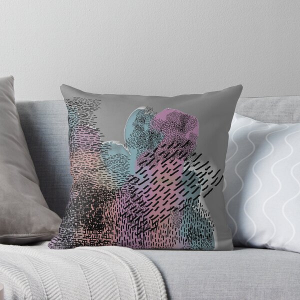 Item preview, abstract 7, small black strokes watercolor blue orange pink, gray background designed and sold by MentaLee.