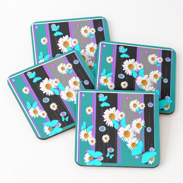 Item preview, NEON BUTTERFLIES WHITE DAISY FLOWERS FLORAL TEAL ART designed and sold by sharlesart.