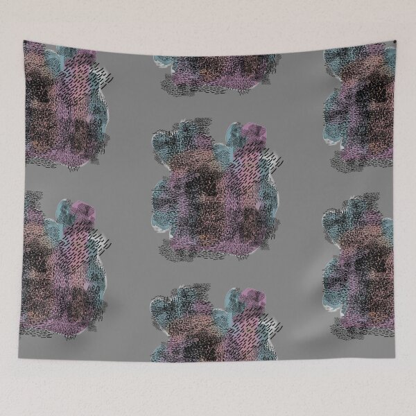 Item preview, abstract 7, small black strokes watercolor blue orange pink, gray background designed and sold by MentaLee.